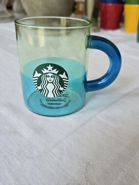 Starbucks Teal Glass Mug with Logo